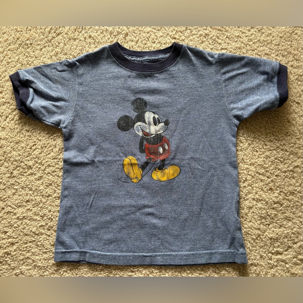 Faded Blue Disney Classic Mickey Mouse Kids Tee Vintage-Style DisneyParks XXS